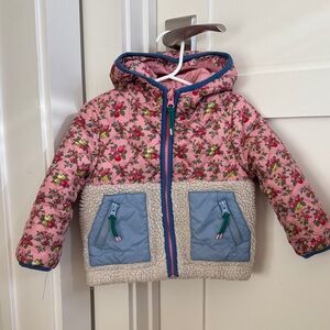 18-24m Mini Boden Floral Hooded Jacket with Sherpa Pockets